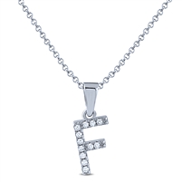 Sterling Silver Initial Necklace with Cubic Zirconia - Letter F