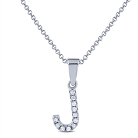 Sterling Silver Initial Necklace with Cubic Zirconia - Letter J