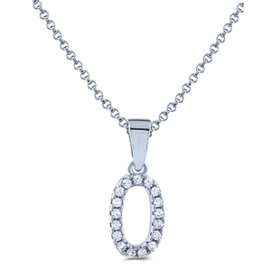 Sterling Silver Initial Necklace with Cubic Zirconia - Letter O