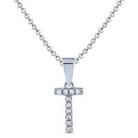 Sterling Silver Initial Necklace with Cubic Zirconia - Letter T