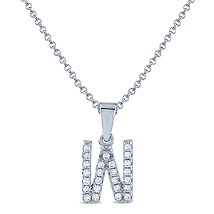 Sterling Silver Initial Necklace with Cubic Zirconia - Letter W