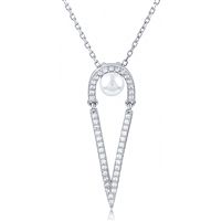 Silver Faux Pearl Necklace with CZ