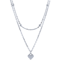 Plain Silver Double Layered Heart Necklace