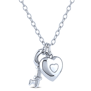 Sterling Silver Key and Heart Pendant on Necklace