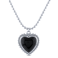Plain Silver Heart Necklace with Black Onyx and Bead Chain