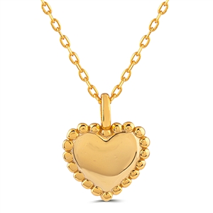 Plain Silver Heart Necklace with Yellow Gold Plating