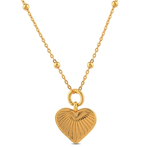 Sterling Silver Heart Necklace with Modern Designed Heart - Yellow Gold Plated