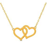 Gold Plated Sterling Silver Necklace with Flat Double Heart Pendant