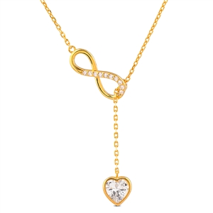 Gold Plated Sterling Silver Lariat Necklace with Infinity and Heart Pendant