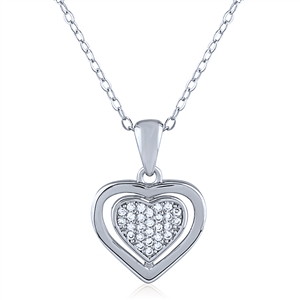 Silver Heart Necklace with White CZ Stones