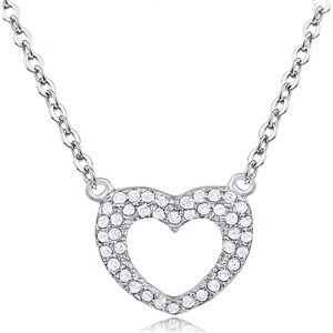Silver Open Heart Necklace with CZ