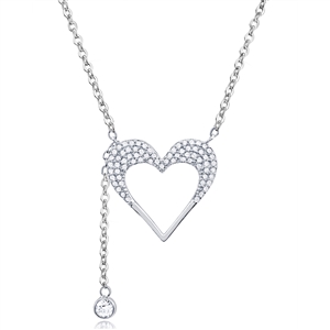 Silver Open Heart Necklace with CZ