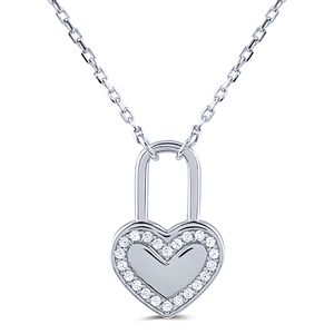 Silver Lock Necklace with CZ stone