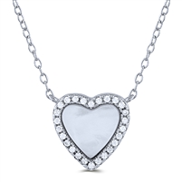 Silver Heart Necklace with Mother of Pearl and White CZ Stones