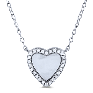 Silver Heart Necklace with Mother of Pearl and White CZ Stones