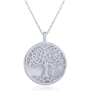 Plain Silver Tree of Life Necklace with Mother of Pearl