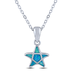 Plain Star Silver Necklace with Blue Synthetic Opal