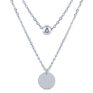 Plain Silver Layered Necklace with Engravable Disc