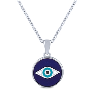 Plain Silver Evil Eye Necklace with Enamel