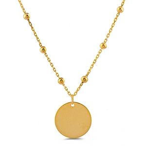 Plain Satellite Silver Chain Necklace with Round Disc and Yellow Gold Plated