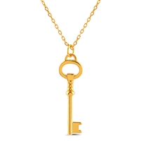 Plain Silver Key Necklace with Yellow Gold Plating