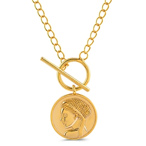 Plain Silver Coin with Toggle Clasp Necklace Yellow Gold Plating