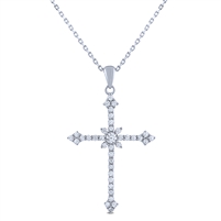Sterling Silver Cross Pendant with Cubic Zirconia on Necklace