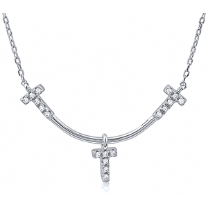 Silver Cross Necklace With CZ