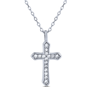 Silver Cross Necklace with CZ
