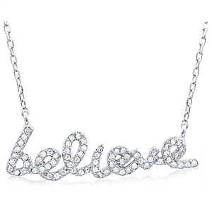 Silver Believe Necklace with CZ
