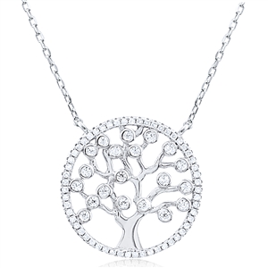 Silver Necklace with Cubic Zirconia Tree of Life