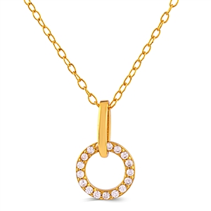 Yellow Gold Plated Sterling Silver Round Disk Pendant on Necklace with Cubic Zirconia