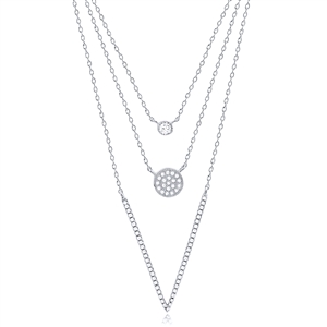 Silver Layered Necklace With CZ