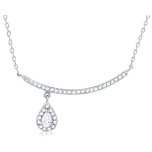 Silver Necklace With Pear Shape CZ Stone