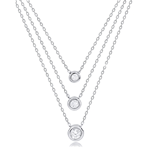 Silver Layered Necklace with Bezel Set CZ Stones