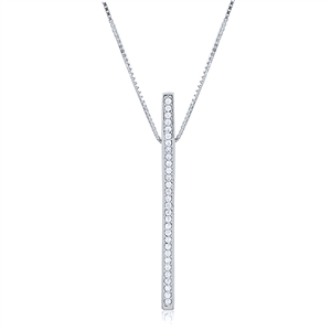 Silver Drop Bar Necklace with CZ