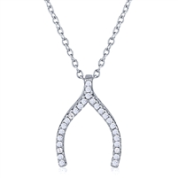Silver Wishbone Necklace with CZ