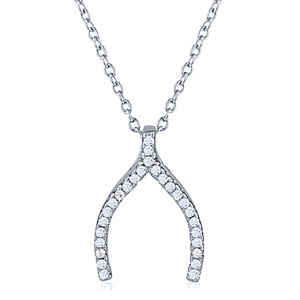 Silver Wishbone Necklace with CZ