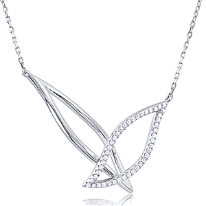 Silver Double Leaf Necklace with CZ