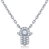 Silver Hamsa Necklace with CZ