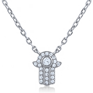 Silver Hamsa Necklace with CZ