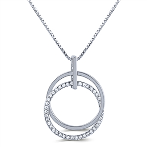 Silver Double Circle Necklace with CZ Stones