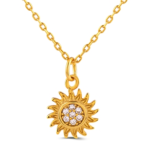 Silver Sun Necklace with White CZ Stones