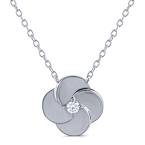 Silver Flower Necklace with White CZ Stones