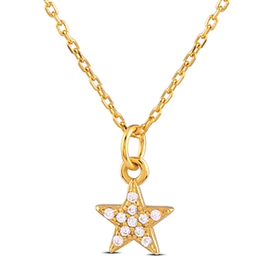 Silver Star Necklace with White CZ Stones and Yellow Gold Plating