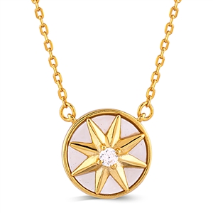 Silver Spinning Star Necklace with Mother of Pearl, CZ Stone and Yellow Gold Plating