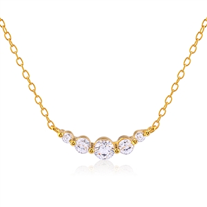 Silver Necklace with White CZ Stones and Yellow Gold Plating