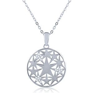 Silver Star Necklace with White CZ Stones