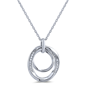 Silver Double Circle Necklace with White CZ Stones