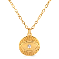 Silver Evil Eye Necklace with White CZ Stones and Yellow Gold Plating